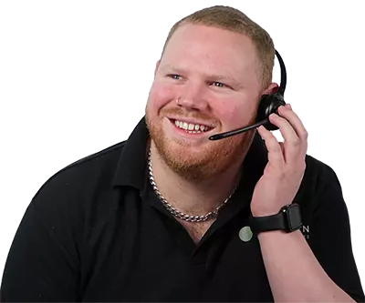Smiling customer service representative wearing a headset, ready to assist with drainage services inquiries for Environ Drainage Services.