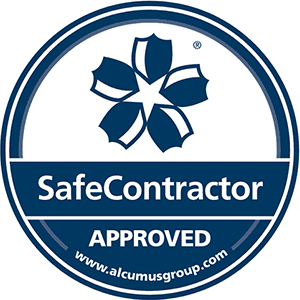 SafeContractor approved logo, representing compliance and reliability in drainage services for Environ Drainage Services.